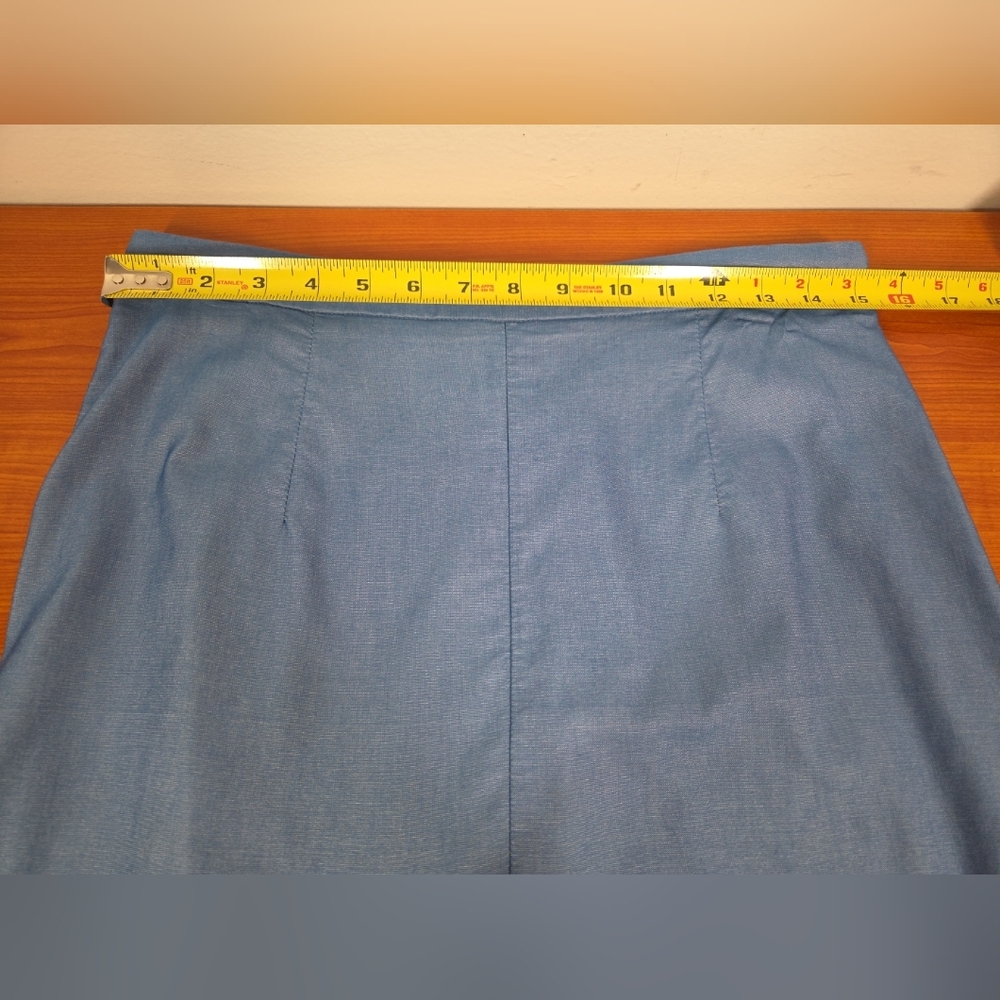 NYLON APPAREL CHAMBRAY FLAMENCO COCKTAIL HI LOW TIERED RUFFLE MIDI SKIRT sz L - Picture 6 of 11